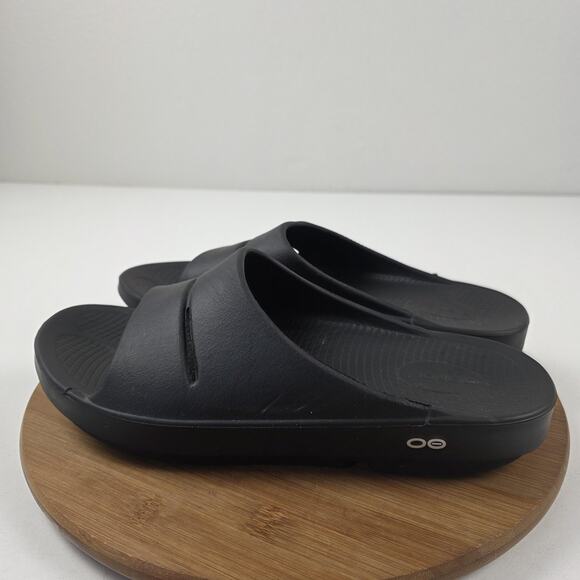 OOFOS Ooahh Slide Sandals Mens Size 12 Womens 14 Black Recovery Comfort Support - Picture 1 of 12